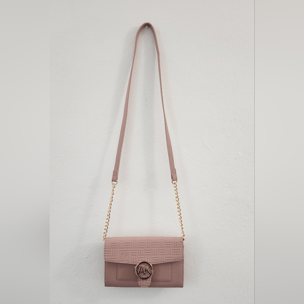 Anne Klein Wallet on a Chain Crossbody Bag Rose Logo Print Chain Strap - Picture 3 of 16
